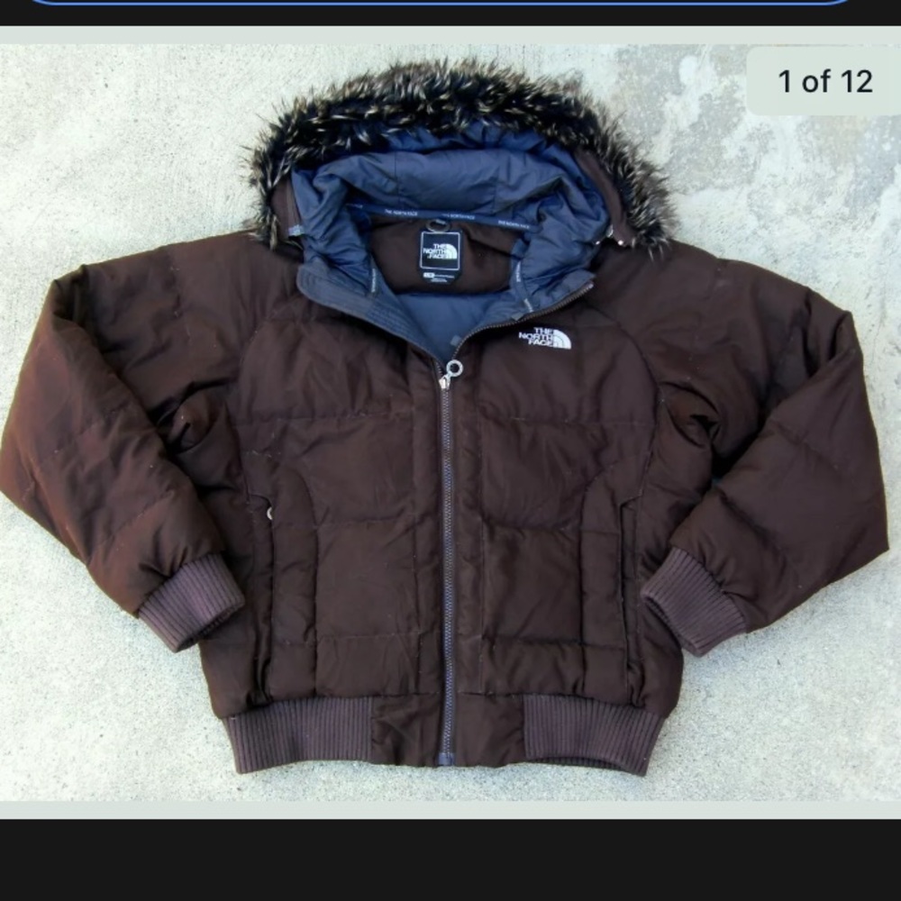 ISO north face brown puffer fur hood